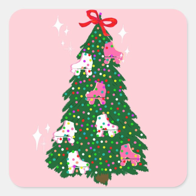 Weihnachtsroller Skaten Xmas Skate Quadratischer Aufkleber (Vorderseite)