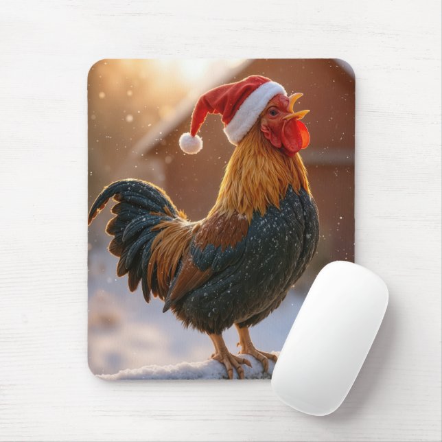 Weihnachtsrooster mit Santa-Hut Mousepad (Mit Mouse)