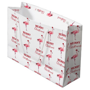 Weihnachtsrosa Flamingo Bird mit Weihnachtsmannmüt Große Geschenktüte