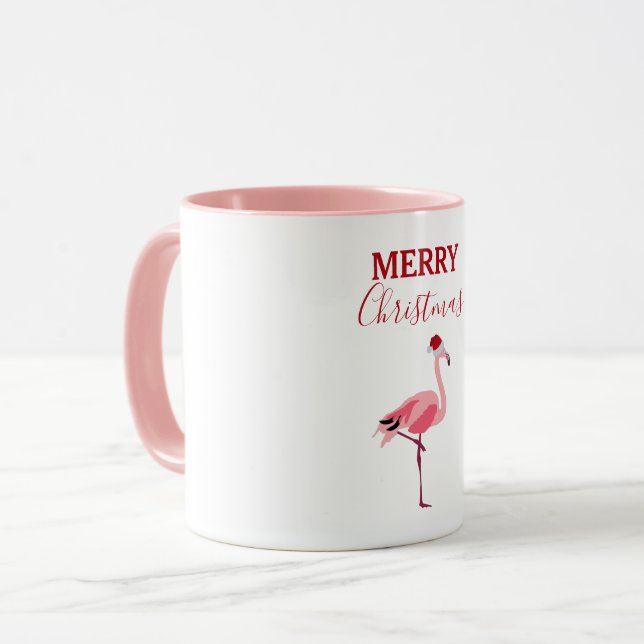 Weihnachtsrosa Flamingo Bird mit Weihnachtsmannmüt Tasse (Vorderseite Links)