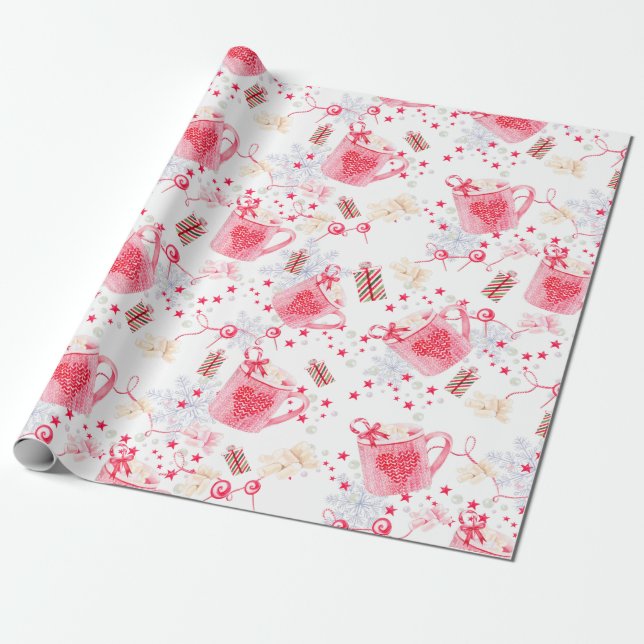 Weihnachtsrosa heißer Kakao Geschenkpapier (Ungerollt)
