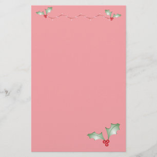 Weihnachtsrosa mit weicher grüner Stechpalme Briefpapier