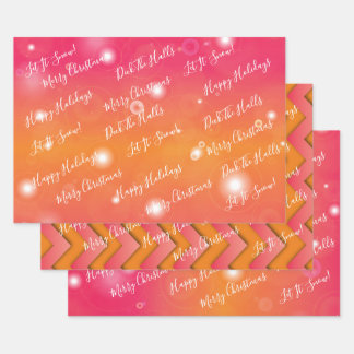 Weihnachtsrosa und orangefarbenes Musterpapier Geschenkpapier Set