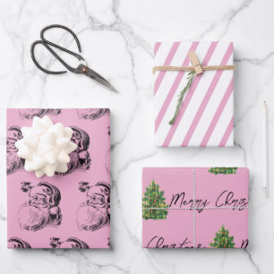 Weihnachtsrosa und Weiß Muster Geschenkpapier Set