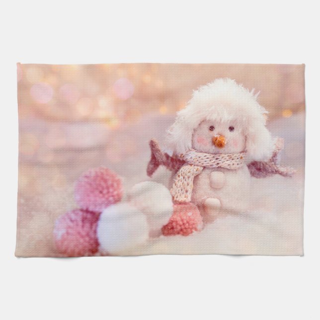 Weihnachtsrosa & Weißer Flusssnowman Geschirrtuch (Horizontal)