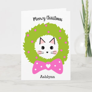 Weihnachtsrose Grüne Weihnachtsgirlande Katze Karte