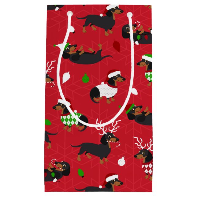 Weihnachtsrot Dackel Kleine Geschenktüte (Vorderseite)