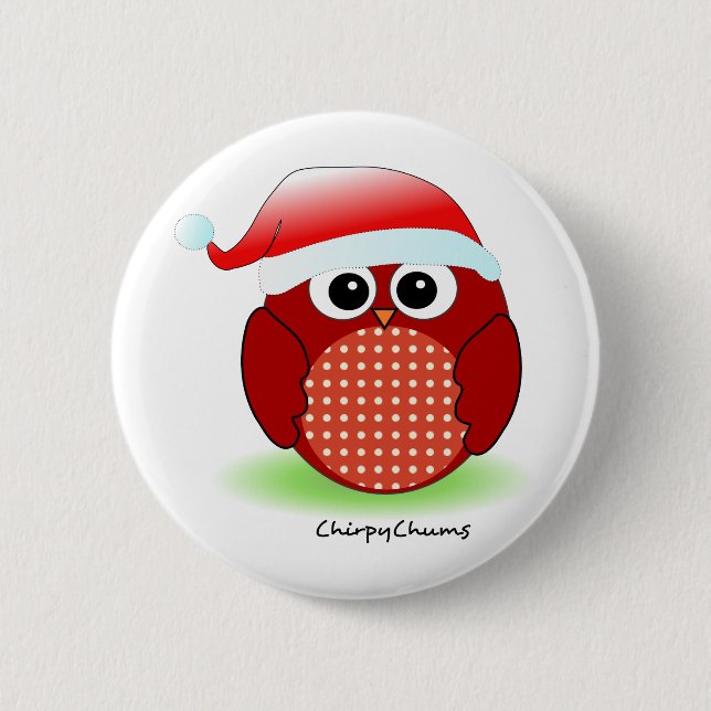 Weihnachtsrot-Eule Button (Vorderseite)