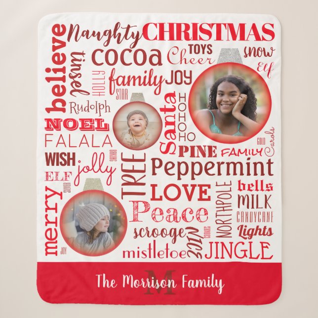 Weihnachtsrot-Foto Monogram Sherpa Blanket Sherpadecke (Vorderseite)