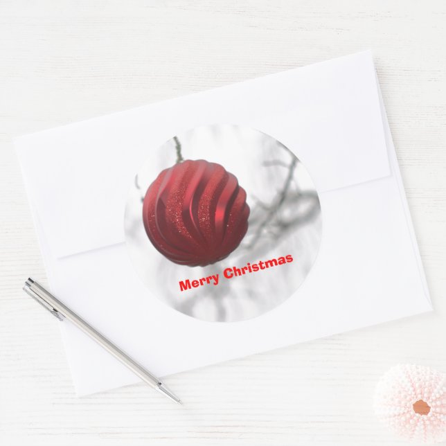 Weihnachtsrot Funkelnd Swirl Ornament Runder Aufkleber (Umschlag)