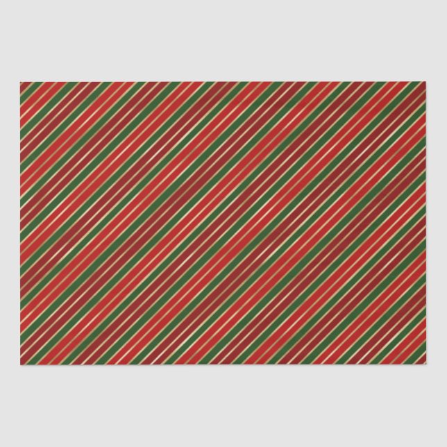 Weihnachtsrot, Gold und Grüne Weihnachtsstreifen Seidenpapier (Vorderseite)