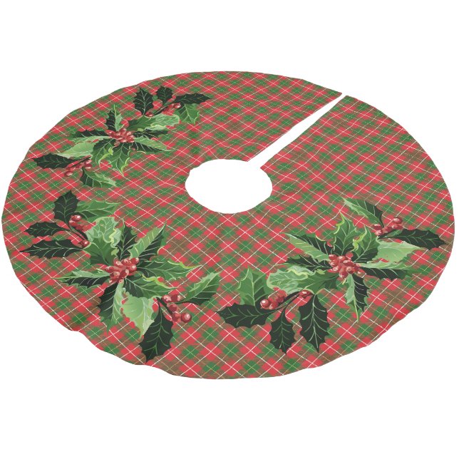 Weihnachtsrot, Grün, Weiß Kariert Polyester Weihnachtsbaumdecke (Schrägansicht)
