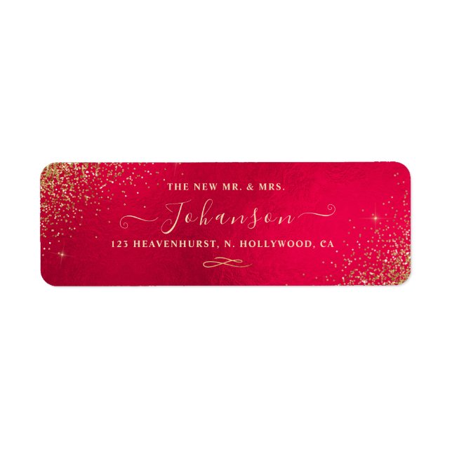 Weihnachtsrot+Imitate Gold Glitzer Rücksendeadress (Vorne)
