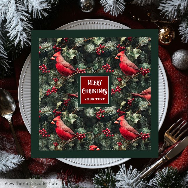 Weihnachtsrot Kardinal tiefgrün Serviette (Watercolor Christmas red cardinal deep green Paper Dinner Napkins)