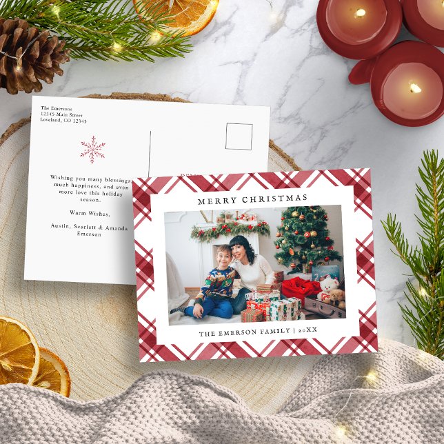 Weihnachtsrot Kariert Feiertagspostkarte (Christmas Red Plaid Holiday Postcard
)