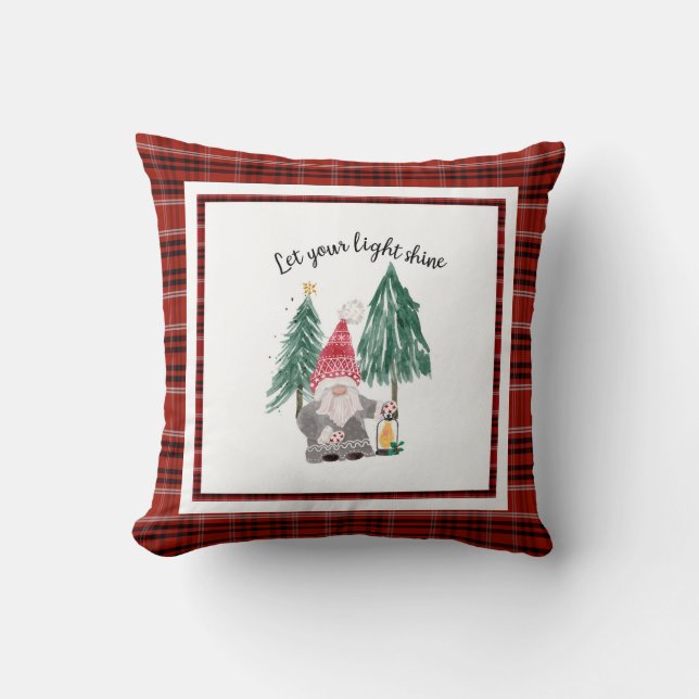 Weihnachtsrot Kariert Gnome Lantern Leuchtturm Bau Kissen (Vorderseite)