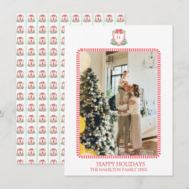 Weihnachtsrot-Monogram-Foto Grandmillennial Feiertagskarte