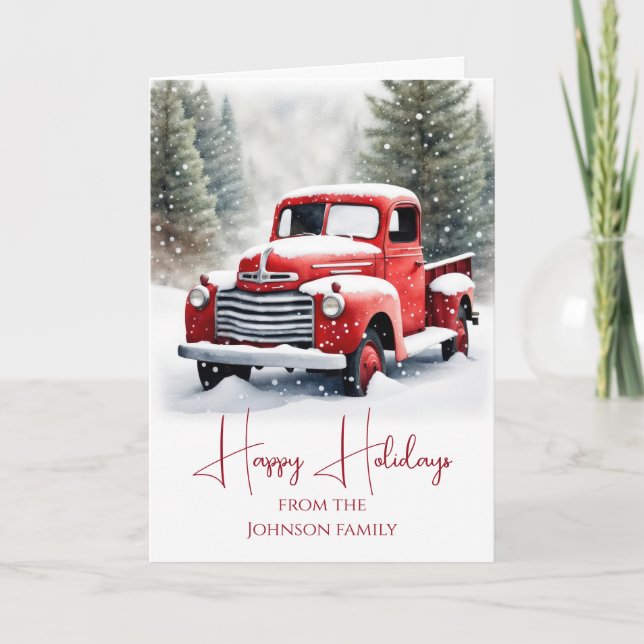 Weihnachtsrot Retro Truck Feiertagskarte (Vorderseite)
