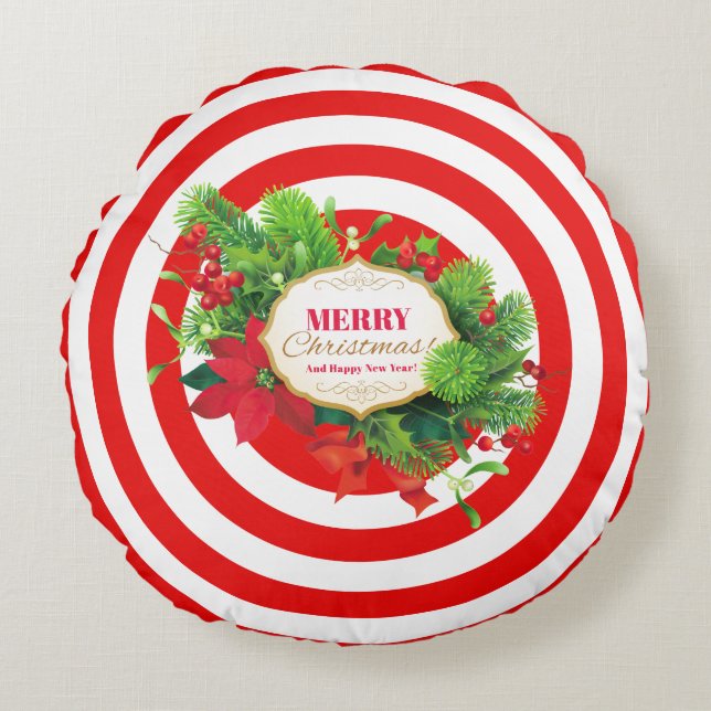 Weihnachtsrot Streifen Rundkissen Rundes Kissen (Vorderseite)