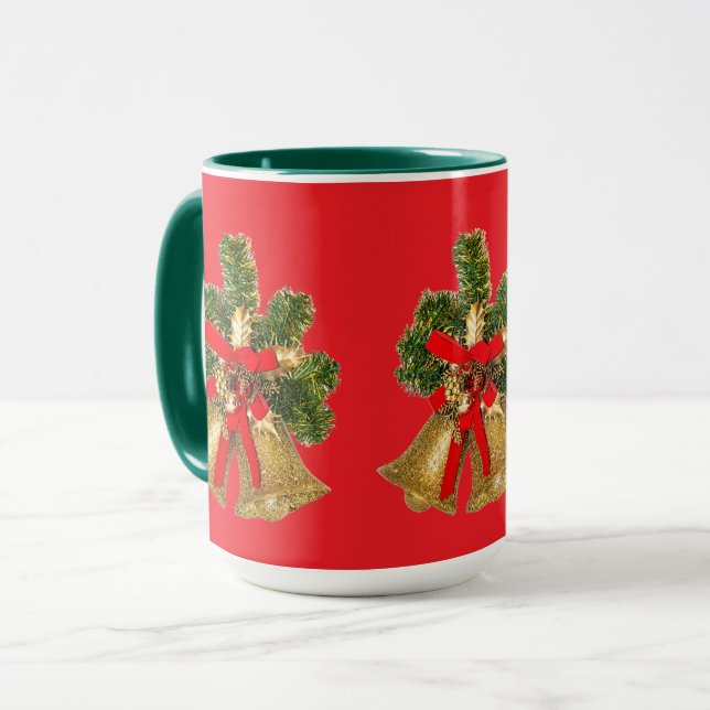 Weihnachtsrot und Festgrün Tasse (Vorderseite Links)