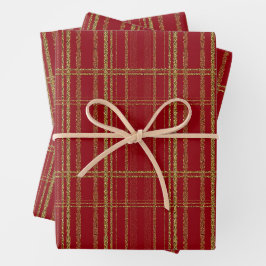 Weihnachtsrot und Glitzer Streifen Geschenkpapier Set