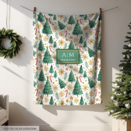 Weihnachtsrot und goldene Aquarellen Weihnachtsbäu Fleecedecke