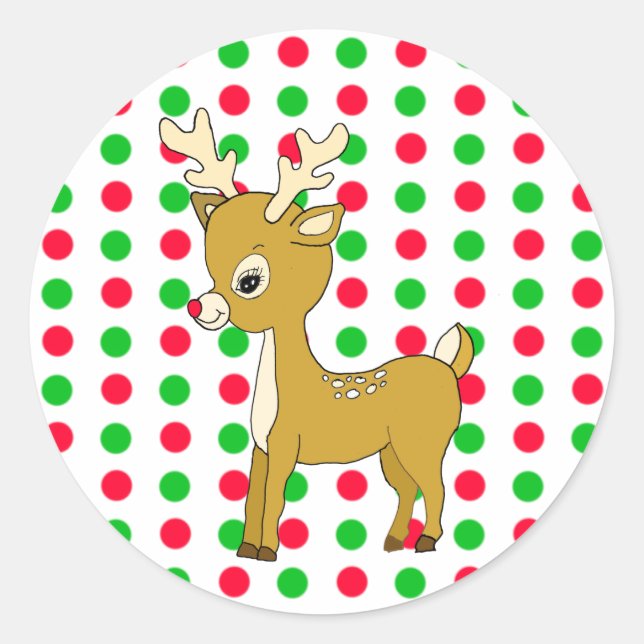 Weihnachtsrot und grüne Polka Dots Rentier Runder Aufkleber (Vorderseite)