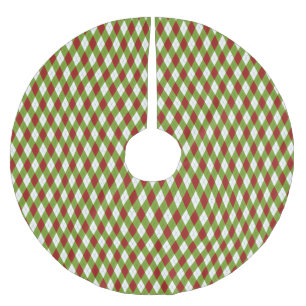 Weihnachtsrot und Grüne Raute Harlequin Pattern Polyester Weihnachtsbaumdecke