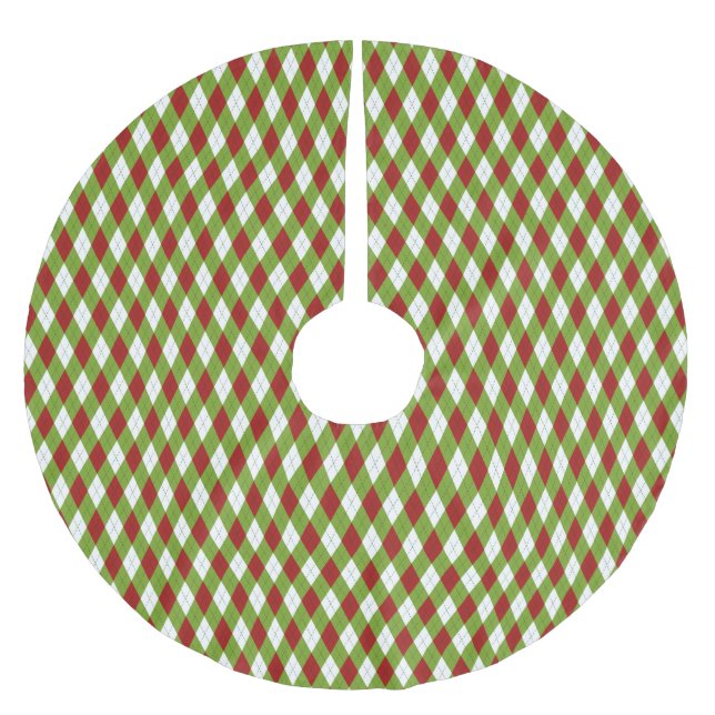 Weihnachtsrot und Grüne Raute Harlequin Pattern Polyester Weihnachtsbaumdecke (Vorderseite)