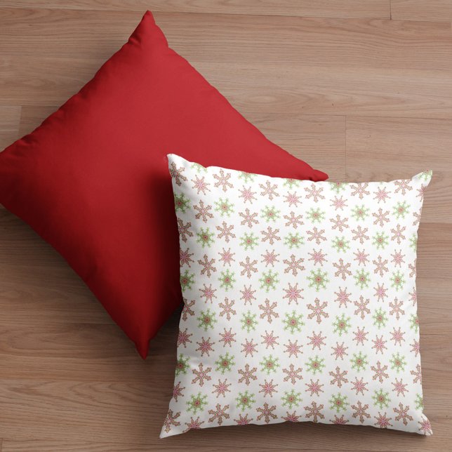 Weihnachtsrot und grüne Schneeflocke Kissen (Christmas winter colorful red and green snowflake pattern throw pillow)