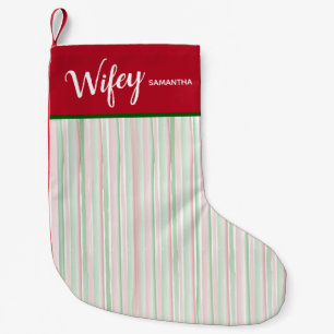 Weihnachtsrot und grüne Wasserfarben Streifen Wife Kleiner Weihnachtsstrumpf