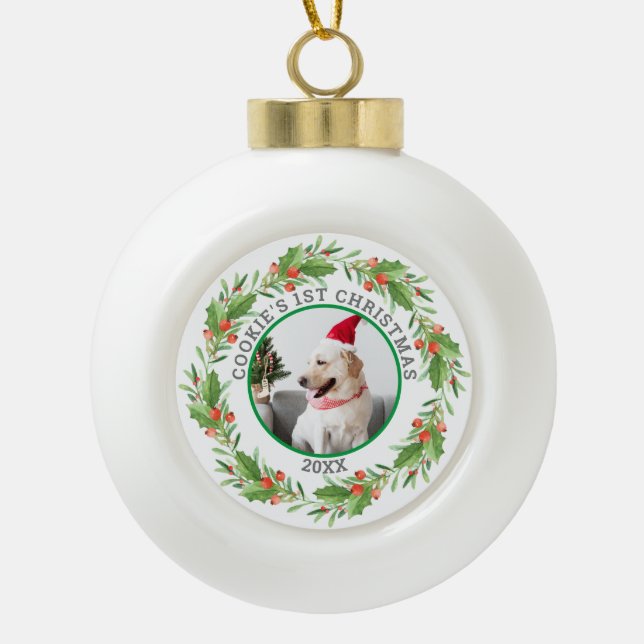 Weihnachtsrot und grünes Foto Keramik Kugel-Ornament (Vorderseite)