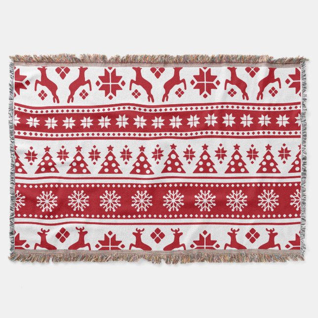 Weihnachtsrot und Weiße Hirsche und Baummuster Decke (Vorderseite)