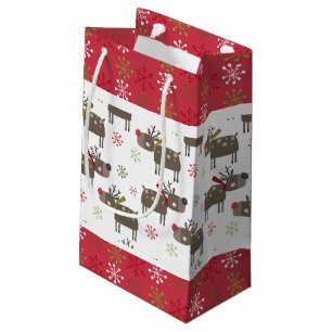 Weihnachtsrot, Weiß und Grüne Rentiere Kleine Geschenktüte