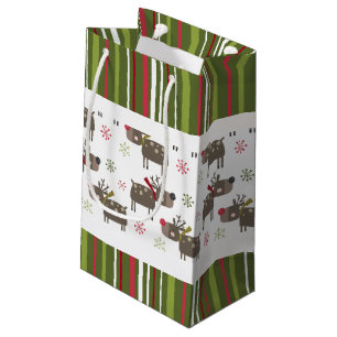 Weihnachtsrot, Weißer und Grüner Rentier und Strei Kleine Geschenktüte