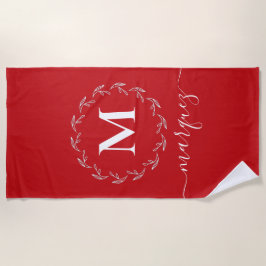 Weihnachtsrot | White Botanic Wreath Monogram Strandtuch