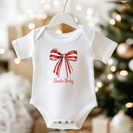 Weihnachtsrot | White Coquette Bow Santa Baby Strampler