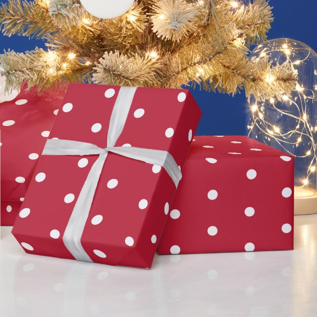 Weihnachtsrot & White Polka Dots Geschenkpapier (Feiertage)