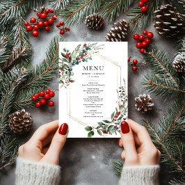 Weihnachtsrote Beeren Wintergrün Hochzeit Menükarte