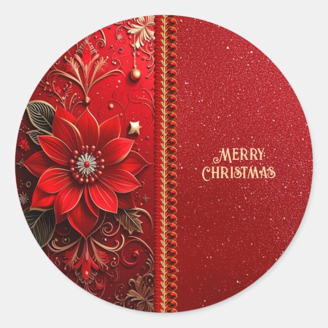 Weihnachtsrote Blumen-Feiertags-Aufkleber Runder Aufkleber (Vorderseite)