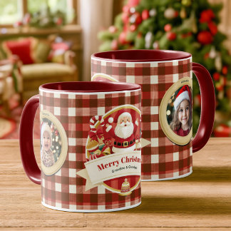 Weihnachtsrote Karos Santa Familienfotos Benutzerd Tasse