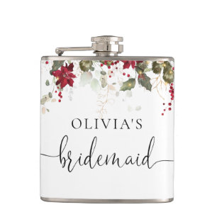 Weihnachtsrote Poinsettia-Brautdusche-Flasche Flachmann