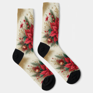 Weihnachtsrote Poinsettia-Glitter-Blumen-Crew-Sock Socken