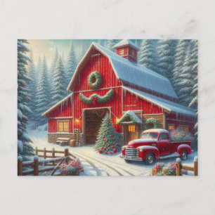 Weihnachtsrote Scheune mit Vintage-LKW-Postkarte Postkarte