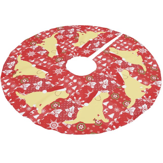 Weihnachtsrote Steppdecken-Gelb-Labrador-Welpen Polyester Weihnachtsbaumdecke (Schrägansicht)