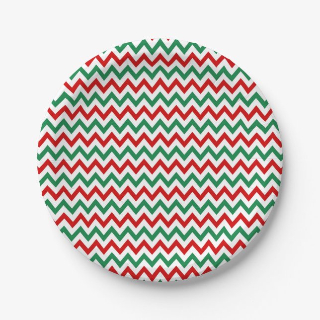Weihnachtsrote und grüne Chevron-Papierteller Pappteller (Vorderseite)