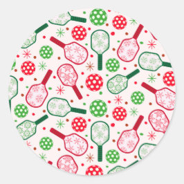 Weihnachtsrote und grüne Pickleball-Schläger Runder Aufkleber