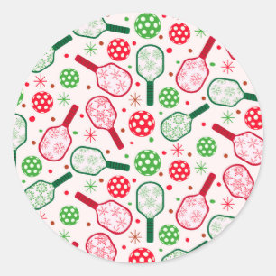 Weihnachtsrote und grüne Pickleball-Schläger  Runder Aufkleber
