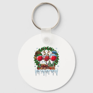 Weihnachtsrote Weingläser Stechpalmenkranz Schneem Schlüsselanhänger