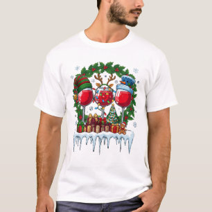 Weihnachtsrote Weingläser Stechpalmenkranz Schneem T-Shirt